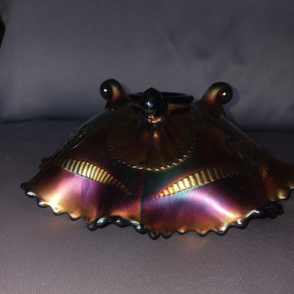 Vintage Northwood Carnival Glass 3 Footed Ruffle Edge Bowl - Picture 8 of 10